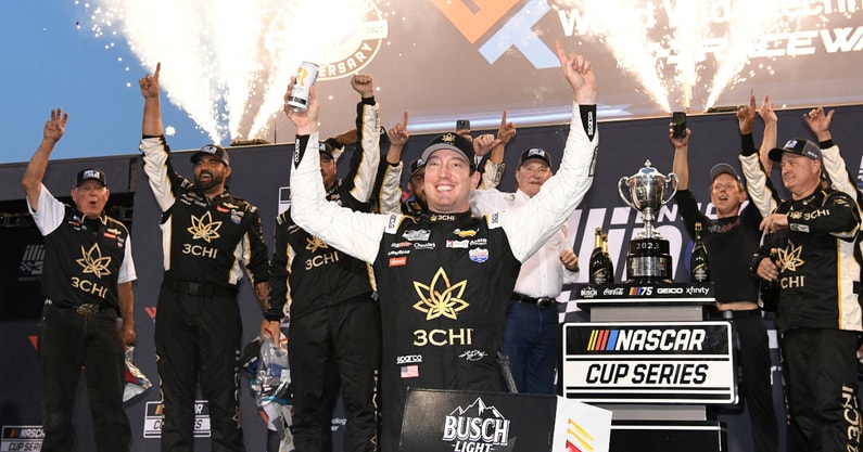 Kyle Busch celebrates Enjoy Illinois 300