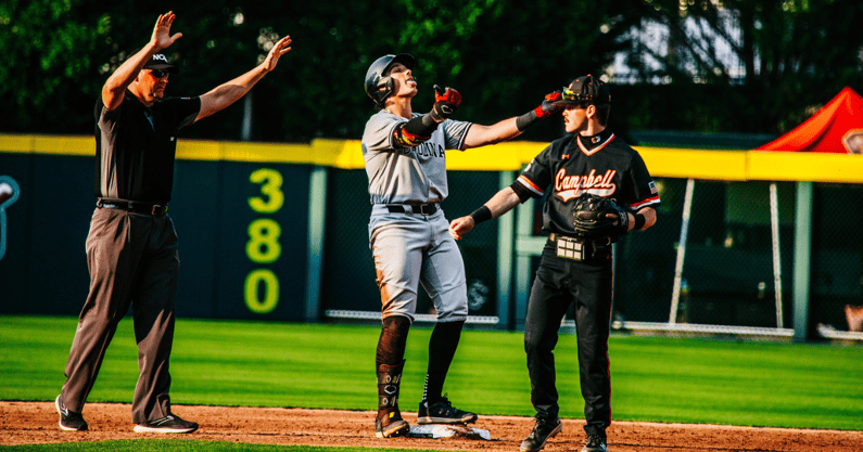 South Carolina first baseman Gavin Casas celebrates an RBI double in the NCAA Tournament
