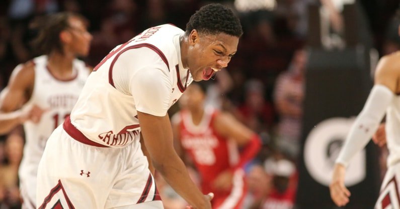 GG Jackson celebrates after a big moment against Alabama at Colonial Life Arena