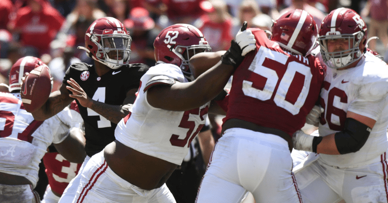 Alabama OL Tyler Booker and Seth McLaughlin