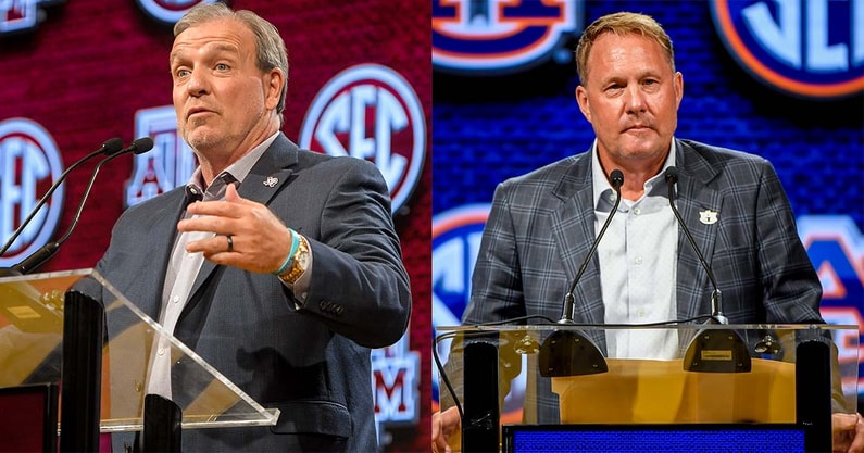 Texas A&M head coach Jimbo Fisher and Auburn head coach Hugh Freeze at SEC Media Days
