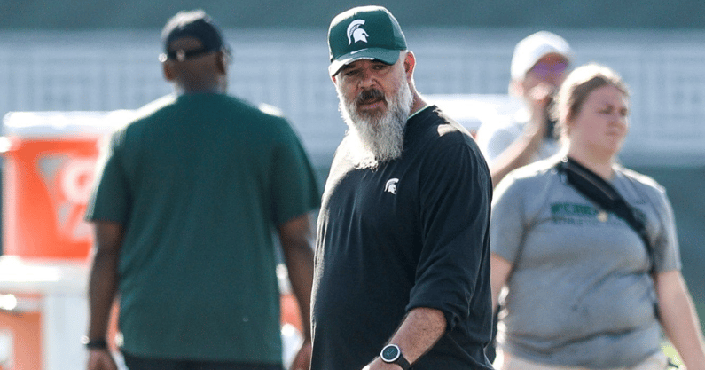Michigan State defensive coordinator Scottie Hazelton during practice