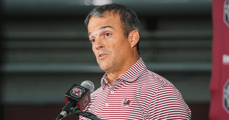 South Carolina head coach Shane Beamer talks during Media Day