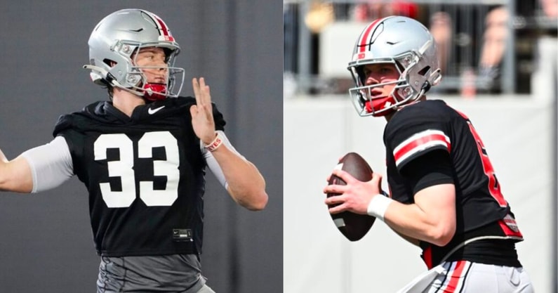 Devin Brown and Kyle McCord by Adam Cairns/Columbus Dispatch / USA TODAY NETWORK and Ben Jackson/Getty Images