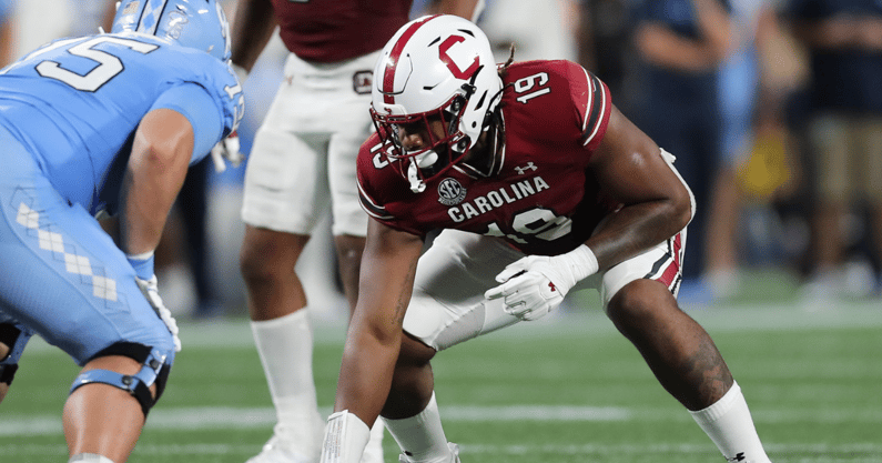 South Carolina defensive end Drew Tuazama gets set against North Carolina (Photo: CJ Driggers | GamecockCentral.com)