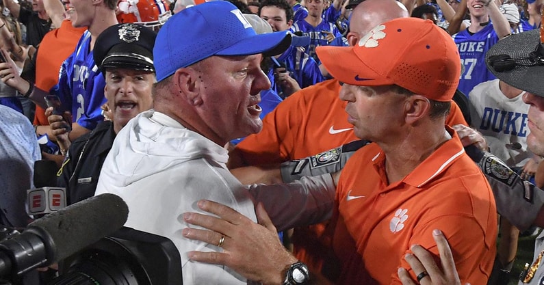 Duke coach Mike Elko and Clemson coach Dabo Swinney