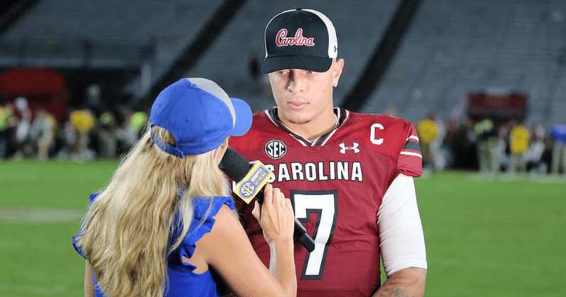 South Carolina quarterback Spencer Rattler on TV after beating Furman