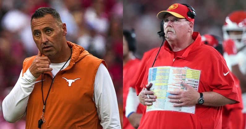 texas-head-coach-steve-sarkisian-studies-andy-reid-kansas-city-chiefs-playcalling-tips