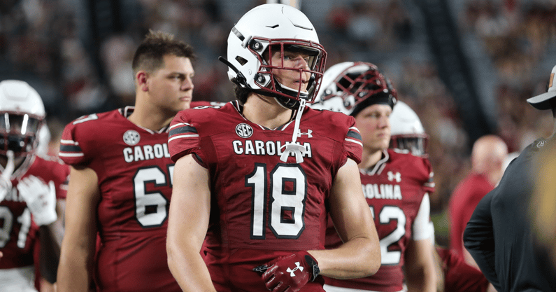 South Carolina tight end Connor Cox watches during the Gamecocks spring game