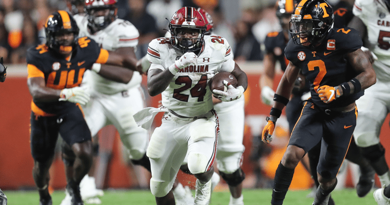 South Carolina running back Mario Anderson on a long touchdown run against Tennessee