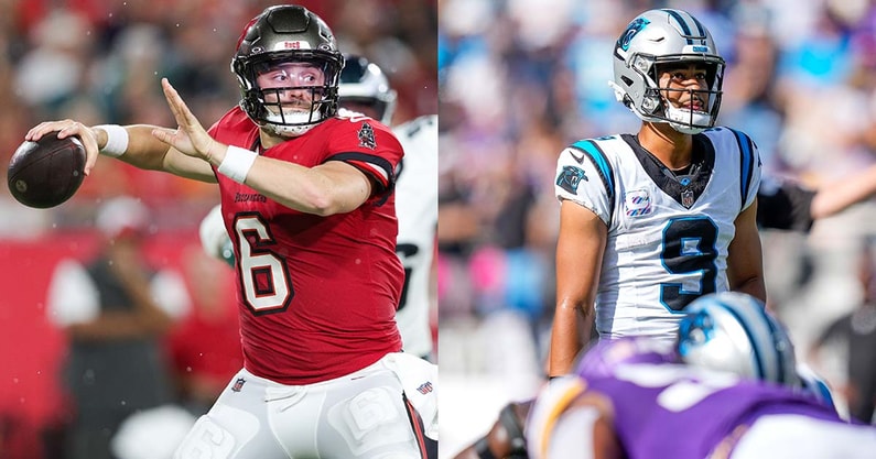 Tampa Bay Buccaneers QB Baker Mayfield and Carolina Panthers QB Bryce Young