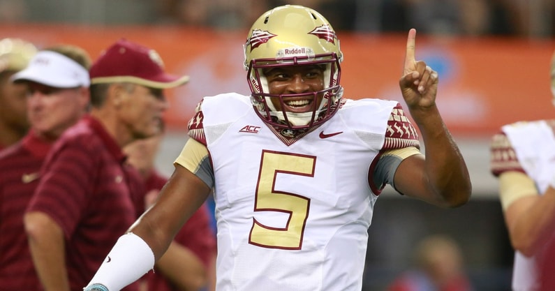 jameis-winston-supports-florida-state-vs-north-alabama-in-jordan-travis-jersey