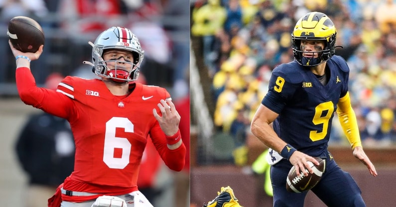 Kyle McCord and J.J. McCarthy by Joseph Maiorana-USA TODAY Sports and Junfu Han / USA TODAY NETWORK