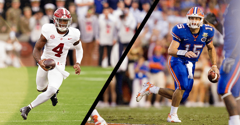 Jalen Milroe and Tim Tebow