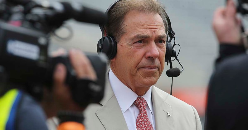 Nick Saban does a pregame interview in 2021