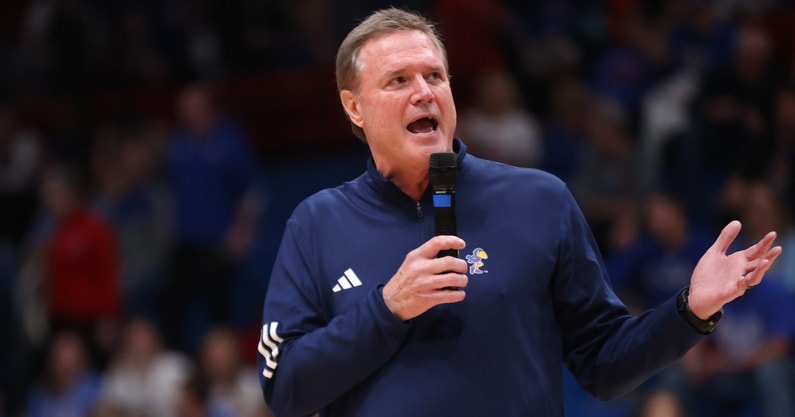 on3.com/bill-self-claims-jerome-tang-did-a-fly-by-in-handshake-line-after-sunflower-showdown/