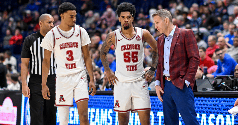 Alabama's Rylan Griffen, Aaron Estrada and Nate Oats