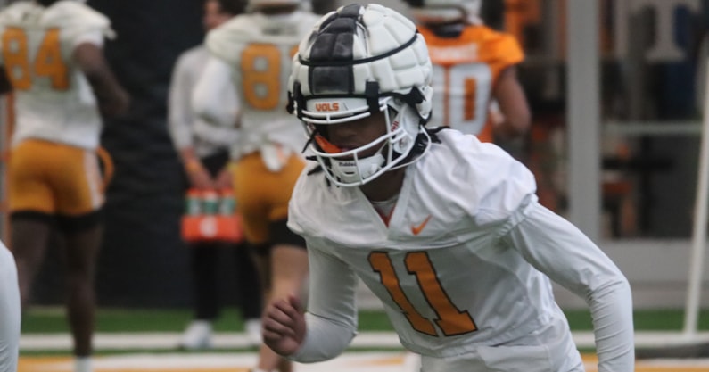 Tennessee incoming transfer wide receiver Chris Brazzell gets some work in on Tuesday morning from spring practice. Credit: Volquest