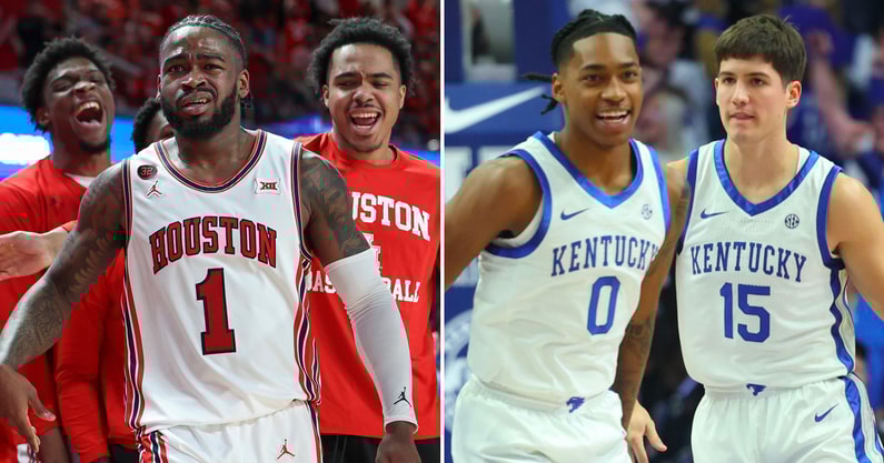 Left Photo: Houston Cougars guard Jamal Shead reacts after a play during the second half against the Kansas Jayhawks - Troy Taormina-USA TODAY Sports; Right Photo: Dr. Michael Huang, Kentucky Sports Radio