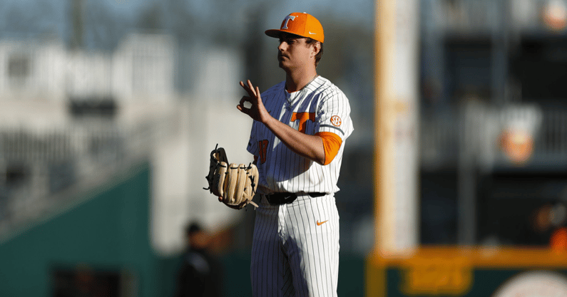 Tennessee pitcher Zander Sechrist looks for his sign during a midweek victory over Xavier on March 19. Credit: UT Athletics