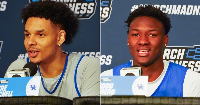 Kentucky's Tre Mitchell and Adou Thiero address reporters ahead of the first round of the NCAA Tournament - Gregory Fisher-USA TODAY Sports