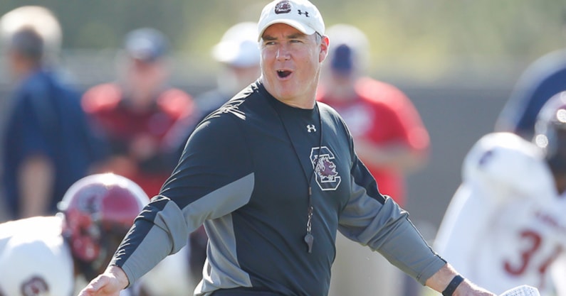 South Carolina tight ends coach/running game coordinator Shawn Elliott is pictured during practice (Photo Credit: Chris Gillespie | GamecockCentral.com)(