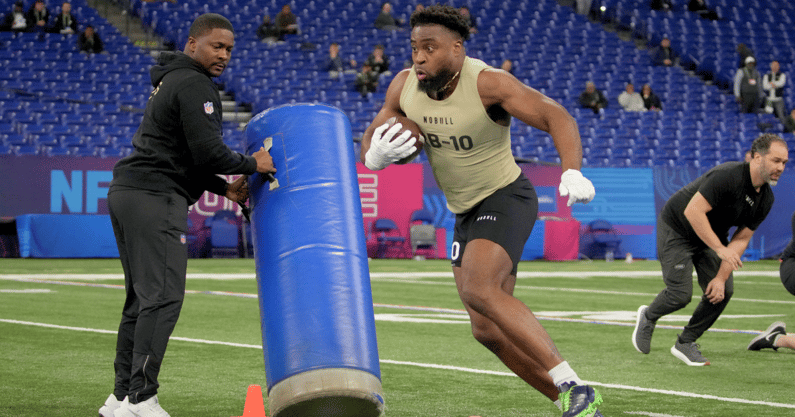Former Notre Dame running back Audric Estimé at the NFL Scouting Combine - © Kirby Lee-USA TODAY Sports