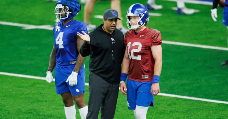 Bush Hamdan and Brock Vandagriff at Kentucky football practice