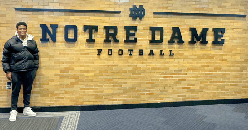 2026 defensive lineman Aiden Harris visited Notre Dame for the first time on April 3, 2024 - Aiden Harris, photo provided