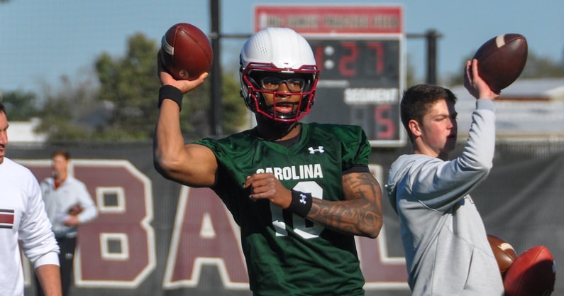 South Carolina QB LaNorris Sellers throws a pass during spring practice (Photo: Joe Macheca | GamecockCentral.com)