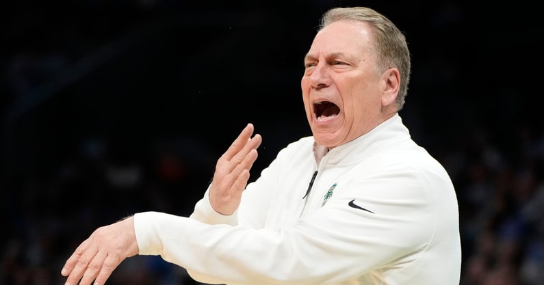 Michigan State Spartans head coach Tom Izzo reacts against the North Carolina Tar Heels in the second round of the 2024 NCAA Tournament at the Spectrum Center. - Bob Donnan, USA Today Sportsn-19