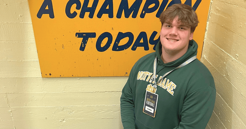 2026 OL Tyler Merrill visited Notre Dame for the third time on April 7, 2024 - Credit: @BigOak2026