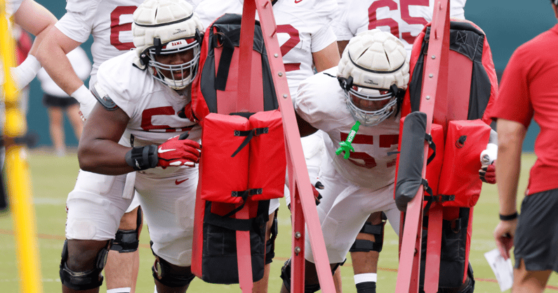 Alabama OL Tyler Booker and Elijah Pritchett