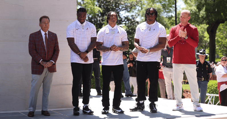 Nick Saban, Jalen Milroe, Malachi Moore, Dallas Turner and Kalen DeBoer