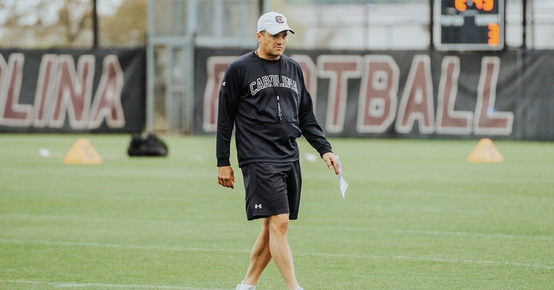 South Carolina head coach Shane Beamer walks the field during a spring practice in 2024 (Photo Credit: Jackson Randall | GamecockCentral.com)
