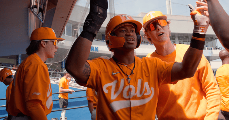 Tennessee outfielder Kvares Tears celebrates after hitting a home run at Kentucky. Credit: UT Athletics
