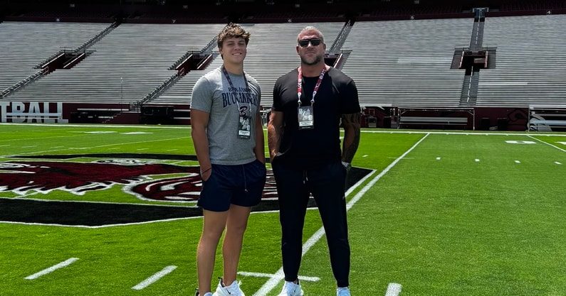 South Carolina TE target Preston Douglas and his father during a visit to Columbia (Photo: Preston Douglas | X)