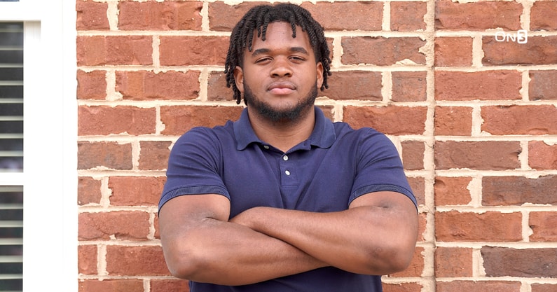 South Carolina OL target Darius Gray is pictured at his school (Photo: EJ Holland | On3)