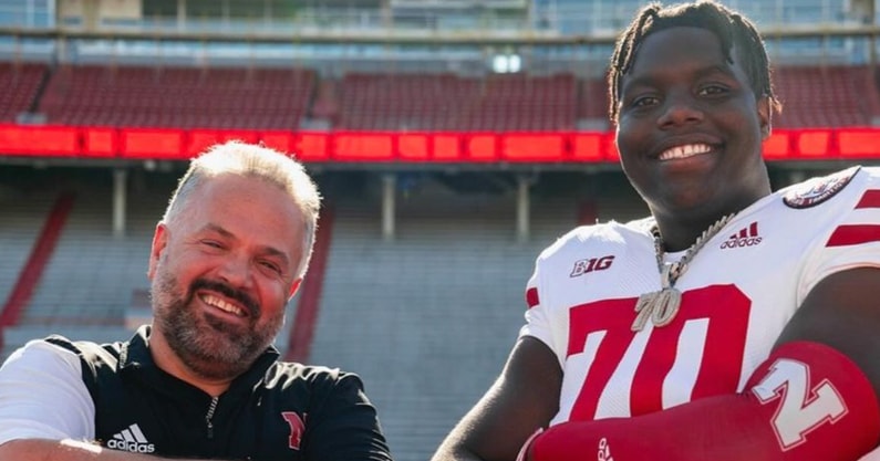 2025 OT David Sanders Jr with Nebraska HC Matt Rhule