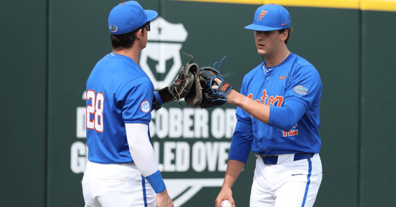 Florida Gators catcher Luke Heyman (left) and pitcher Liam Peterson (right). (photo courtesy of UAA Communications)