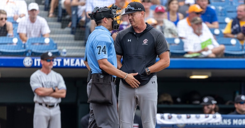 south-carolina-head-baseball-coach-mark-kingston-two-failed-challenges-regional-elimination-loss-jmu