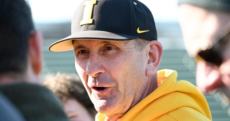 Rick Heller speaks at Iowa Baseball media day in February. (Photo by Dennis Scheidt)