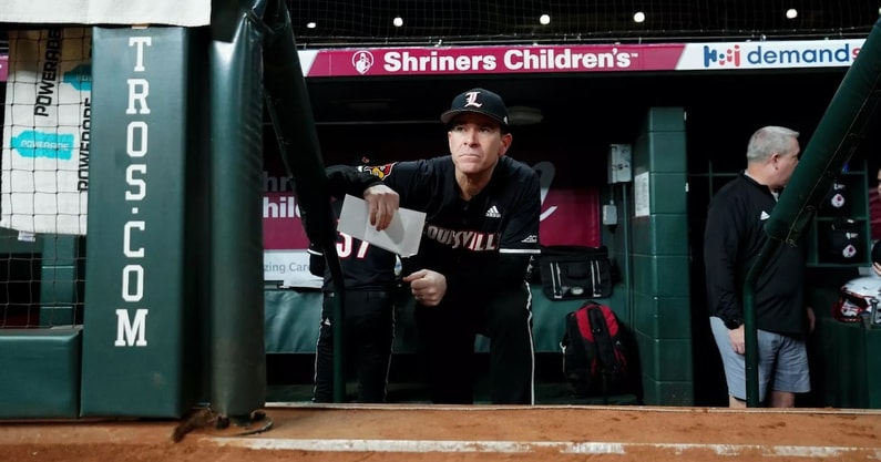 South Carolina baseball coaching candidate Dan McDonnell is pictured in the dugout (Photo: Louisville Athletics)