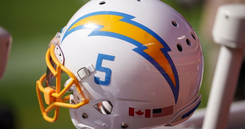 Los Angeles Chargers helmet by Denny Medley-USA TODAY Sports