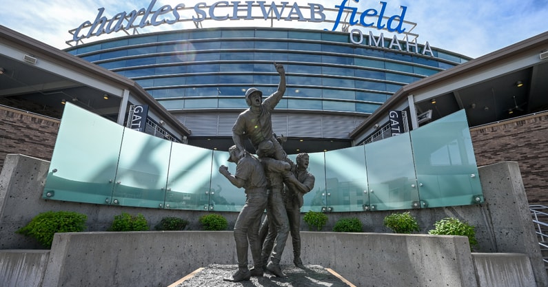 Untitled desJun 14, 2024; Omaha, NE, USA; The Road to Omaha statue outside the stadium before the College World Series at Charles Schwab Filed Omaha. Mandatory Credit: Steven Branscombe-USA TODAY Sportsign (60)