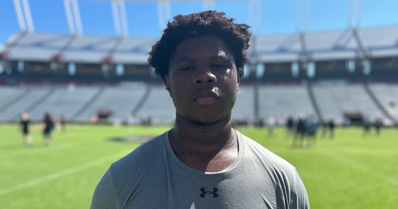 2026 OL Zyon Guiles is pictured at South Carolina's camp on June 21, 2024 (Photo: Chris Clark | GamecockCentral.com)