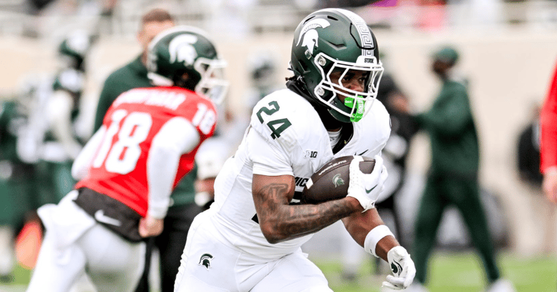 Michigan State's Davion Primm runs the ball during the Spring Showcase on Saturday, April 20, 2024, at Spartan Stadium in East Lansing - Nick King, USA TODAY Sports