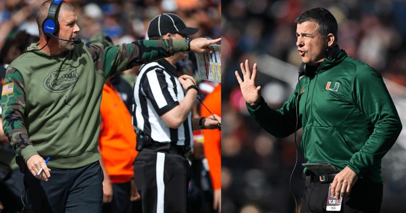 (Photo of Billy Napier/ USA Today - Doug Engle/Gainesville Sun) (photo of Mario Cristobal / USA Today - Brian Fluharty-USA TODAY Sports)