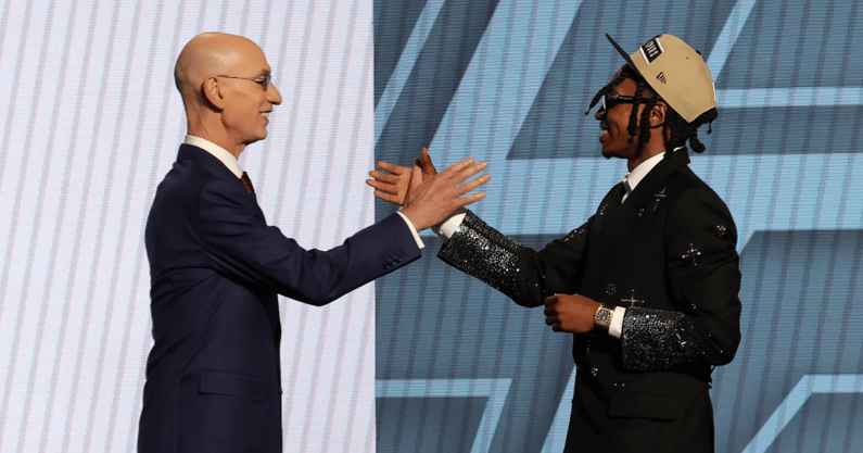 Photo of Adam Silver (left) and Rob Dillingham by Brad Penner | USA TODAY Sports