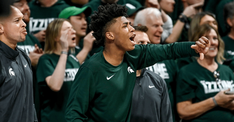 Michigan State's Jeremy Fears Jr. cheers for his teammates during the second half in the game against Penn State on Thursday, Jan. 4, 2024, in East Lansing - Nick King, USA TODAY Sports